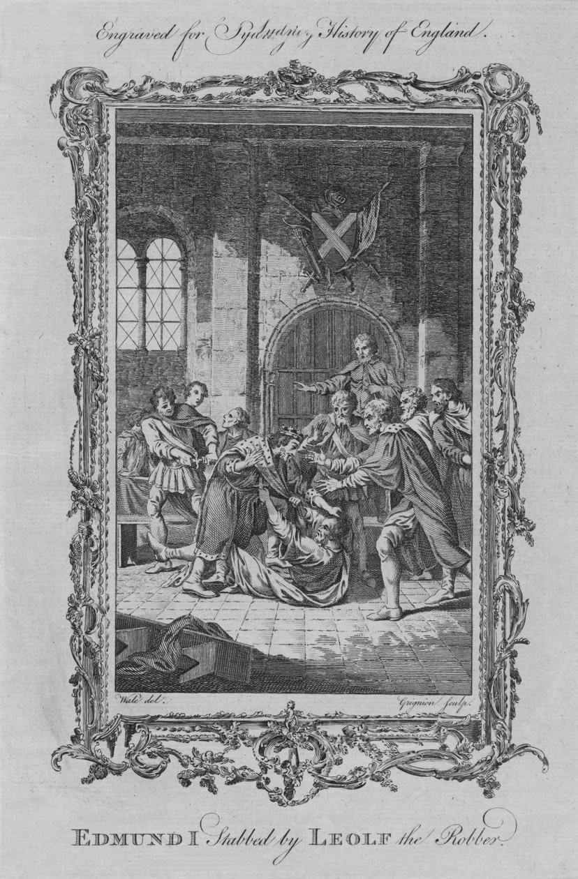 Edmund I knivhögg av Leolf the Robber, 1773. av Charles Grignion