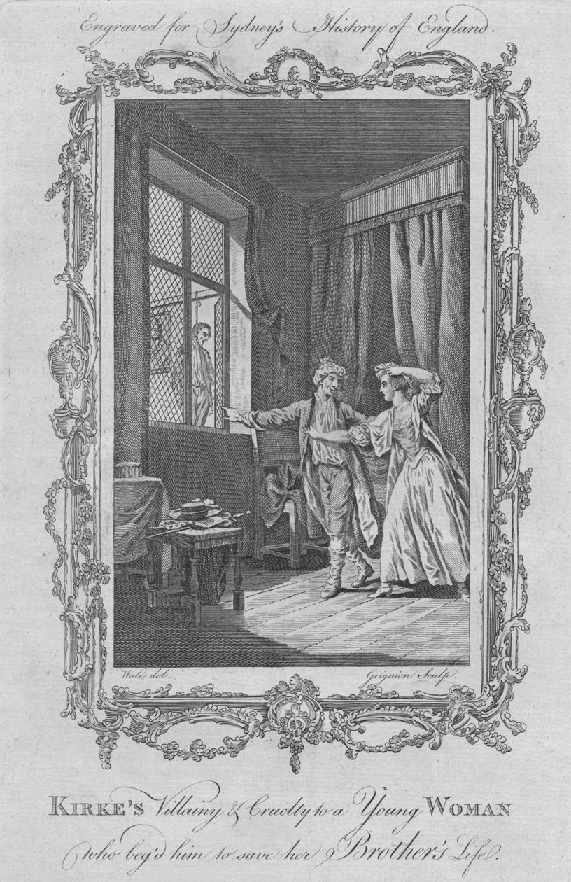 Kirkes skurk och grymhet mot en ung kvinna som bad honom att rädda hans bröders liv, 1773. av Charles Grignion