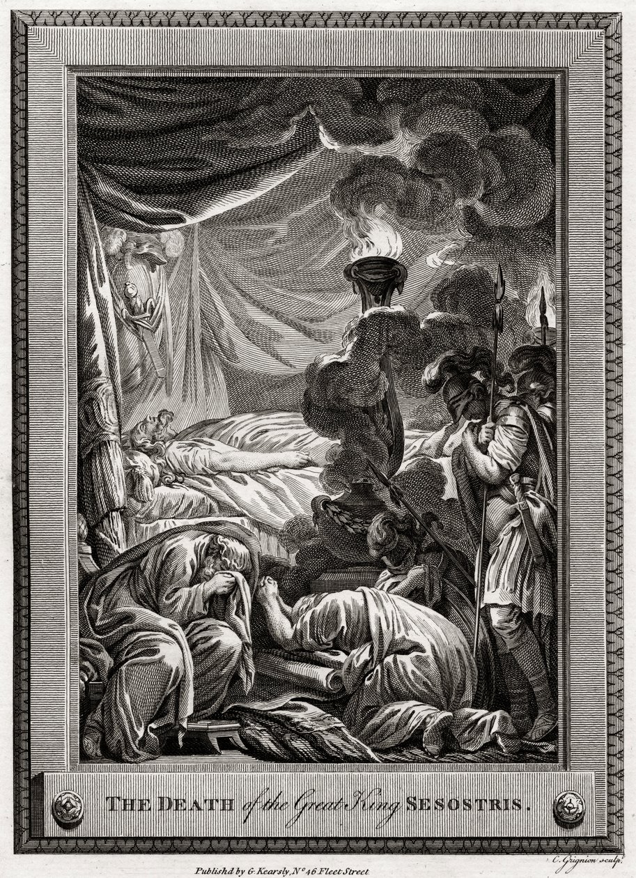 Den store kungen Sesostris död, det antika Egypten, 1775 av Charles Grignion