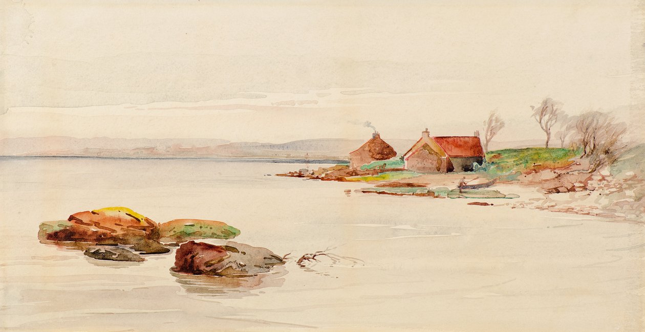 Kustscen med stugor (akvarell) av Charles Gustav Louis Phillips