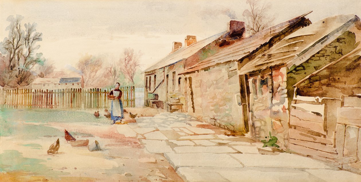 Gamla stugor (akvarell) av Charles Gustav Louis Phillips
