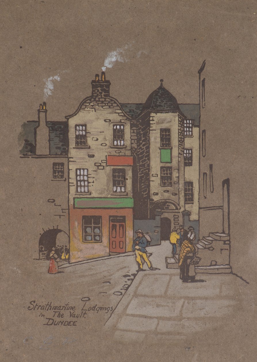 Strathmartine Lodgings, in the Vault, Dundee (handfärgat tryck) av Charles Gustav Louis Phillips