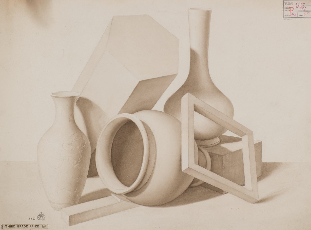 Studie [Vaser, fyrkantiga och hexagon], c.1881 (tvättritning) av Charles Gustav Louis Phillips
