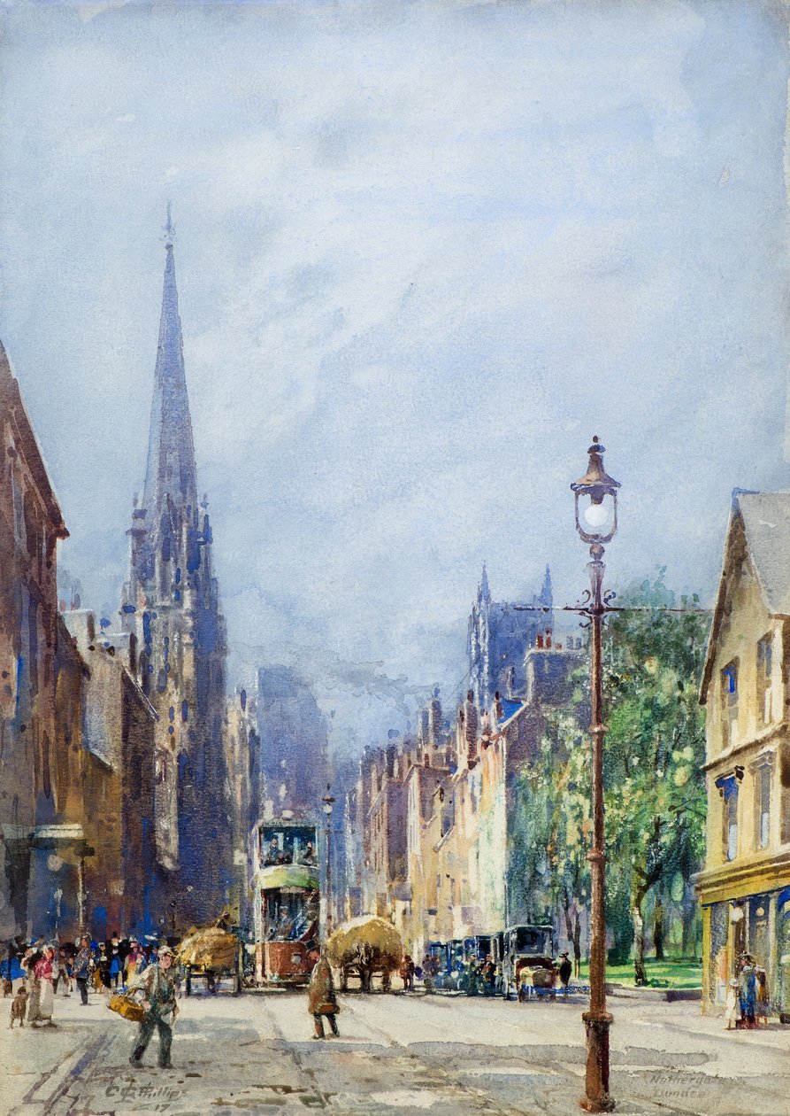 The Nethergate, Dundee looking West, ca 1917 (akvarell) av Charles Gustav Louis Phillips
