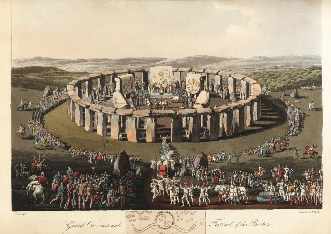 Stora konventionella britternas festival i Stonehenge, före Ro, 1821 (gravyr) av Charles Hamilton (after) Smith