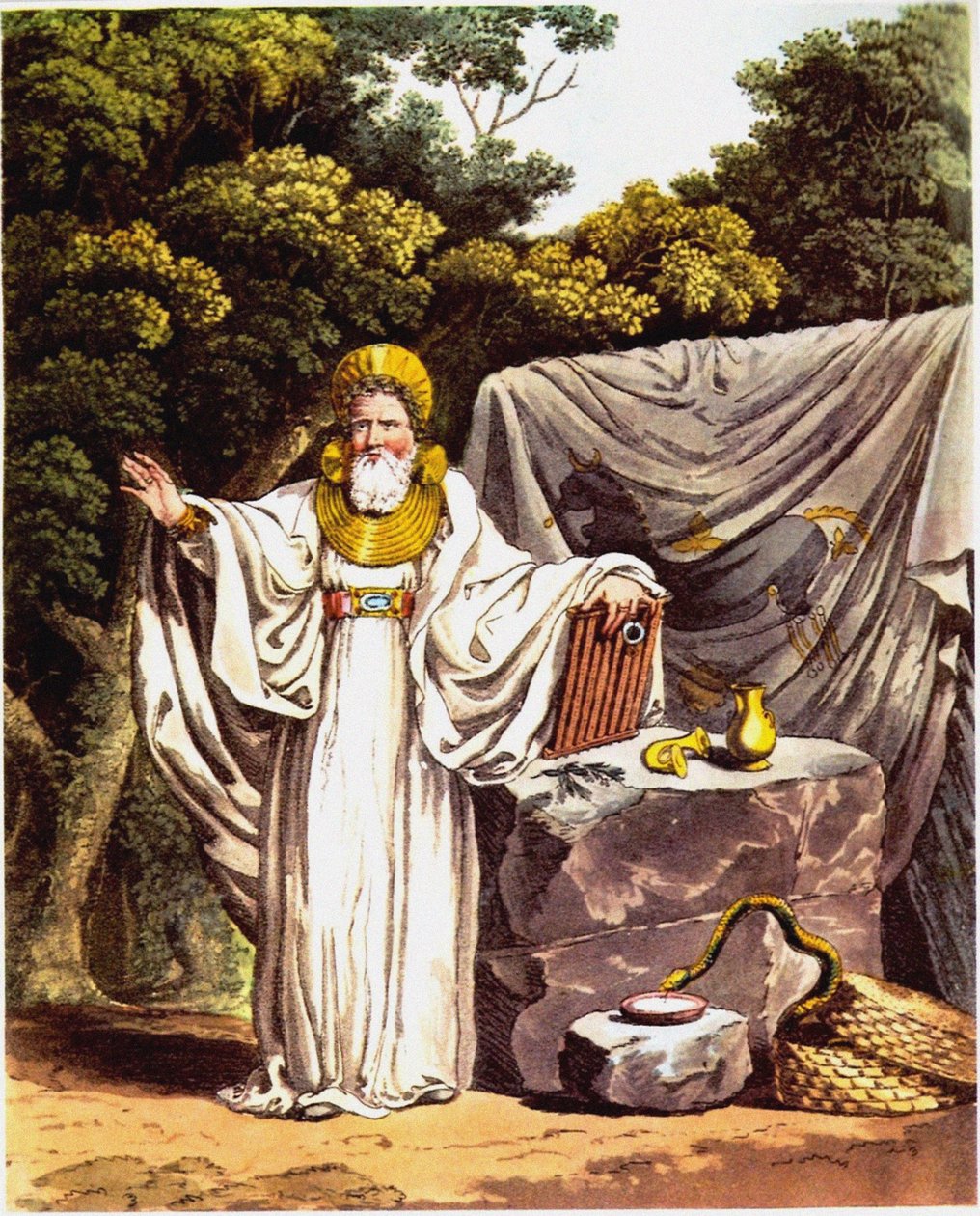 Arch-Druid i sin fullständiga rättsliga kostym från The Costume of the Original Inhabitants of the Britis av Charles Hamilton Smith