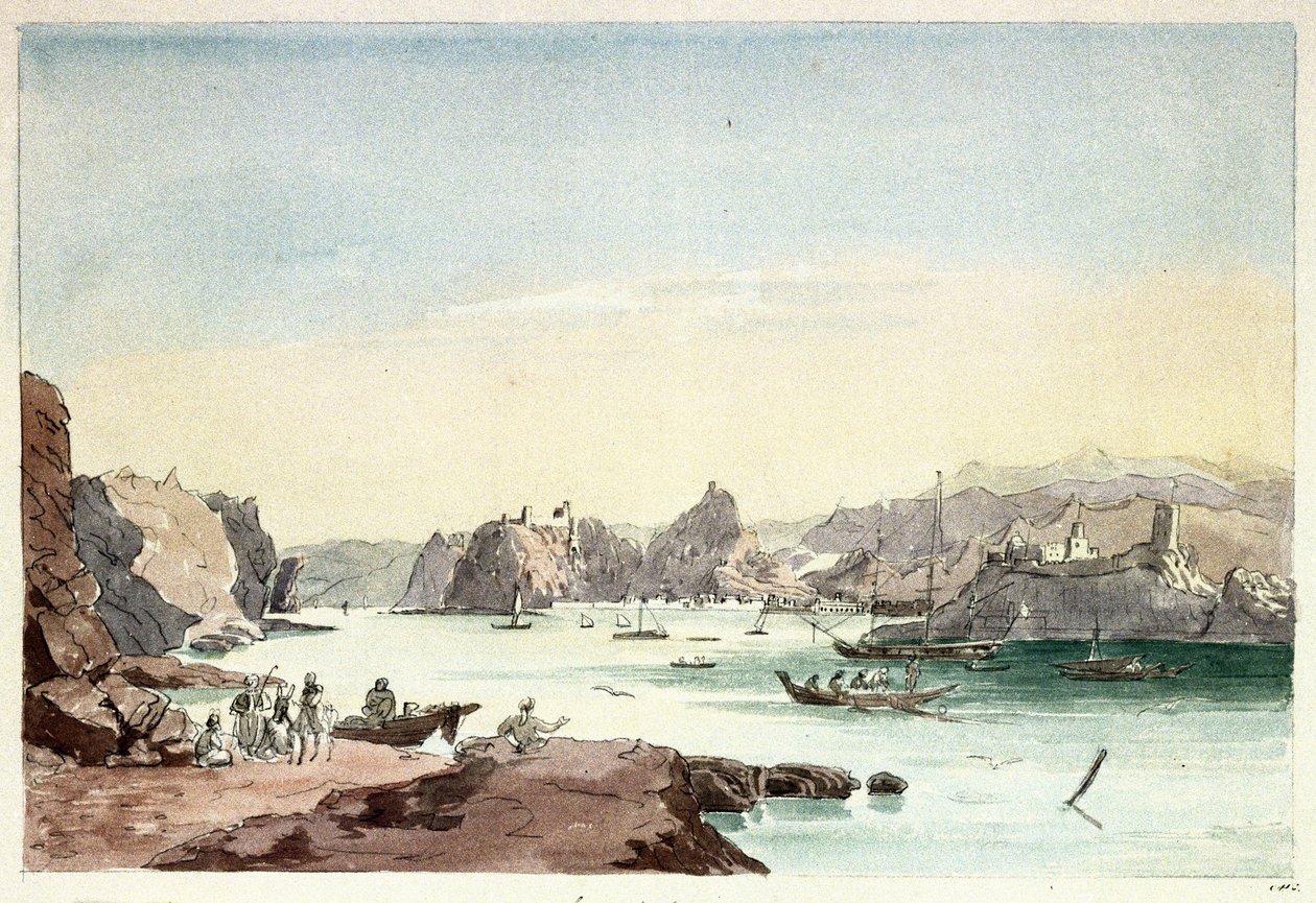 Muskatbäcken (Oman). Målning av överstelöjtnant Charles Hamilton Smith (1776-1859) av Charles Hamilton Smith