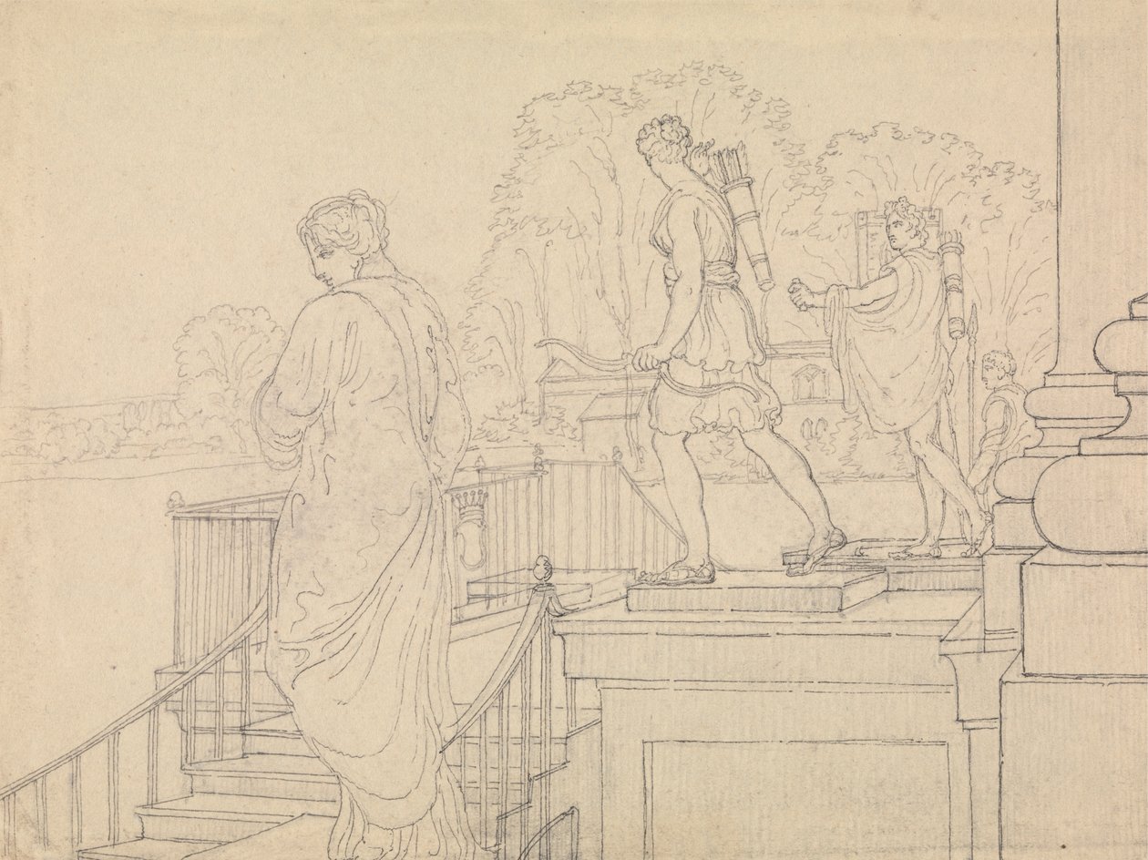 Veranda med staty, Easton Neston, Northants av Charles Hamilton Smith