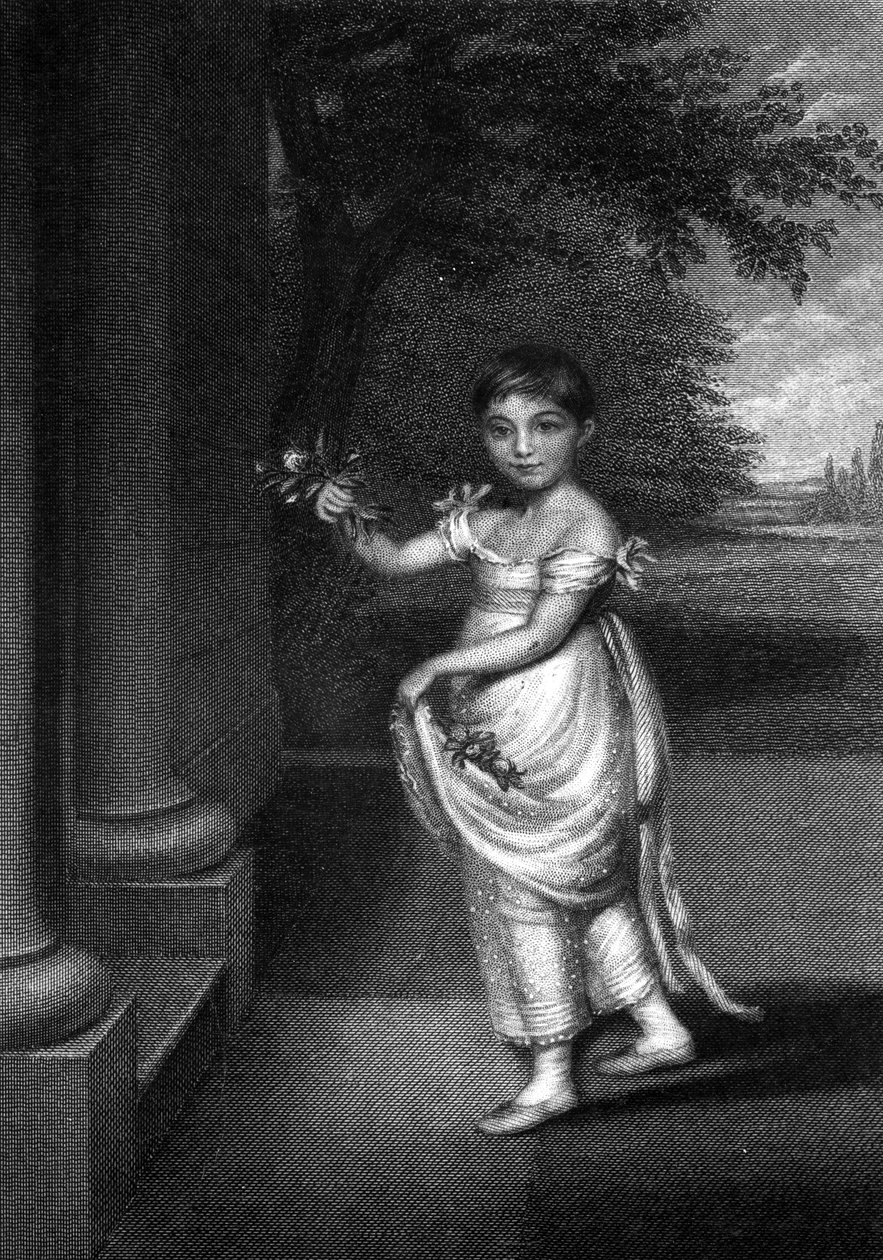 Elizabeth Barrett Moulton-Barrett vid nio års ålder, graverad av G. Cook, ca. mitten av C19 av Charles Hayter