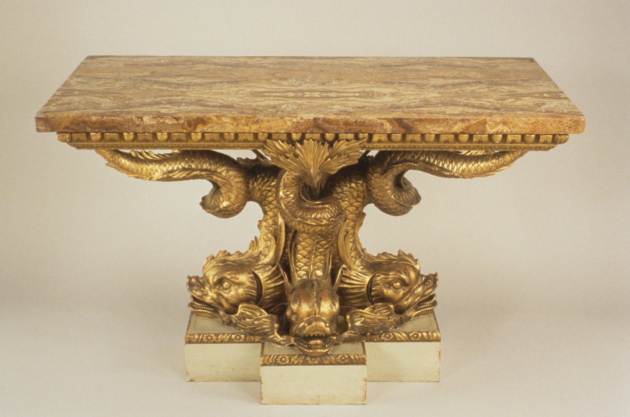 Konsolbord, tillskrivet Marsh & Tatham, ca 1805 (trä, förgylld paket och jaspis) av Charles Heathcote attr.to Tatham