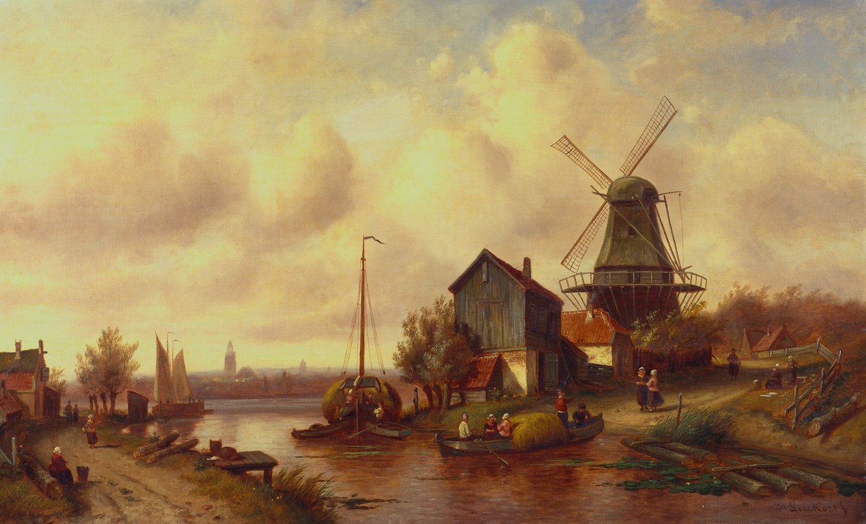 En holländsk flodby av Charles Henri Joseph Leickert