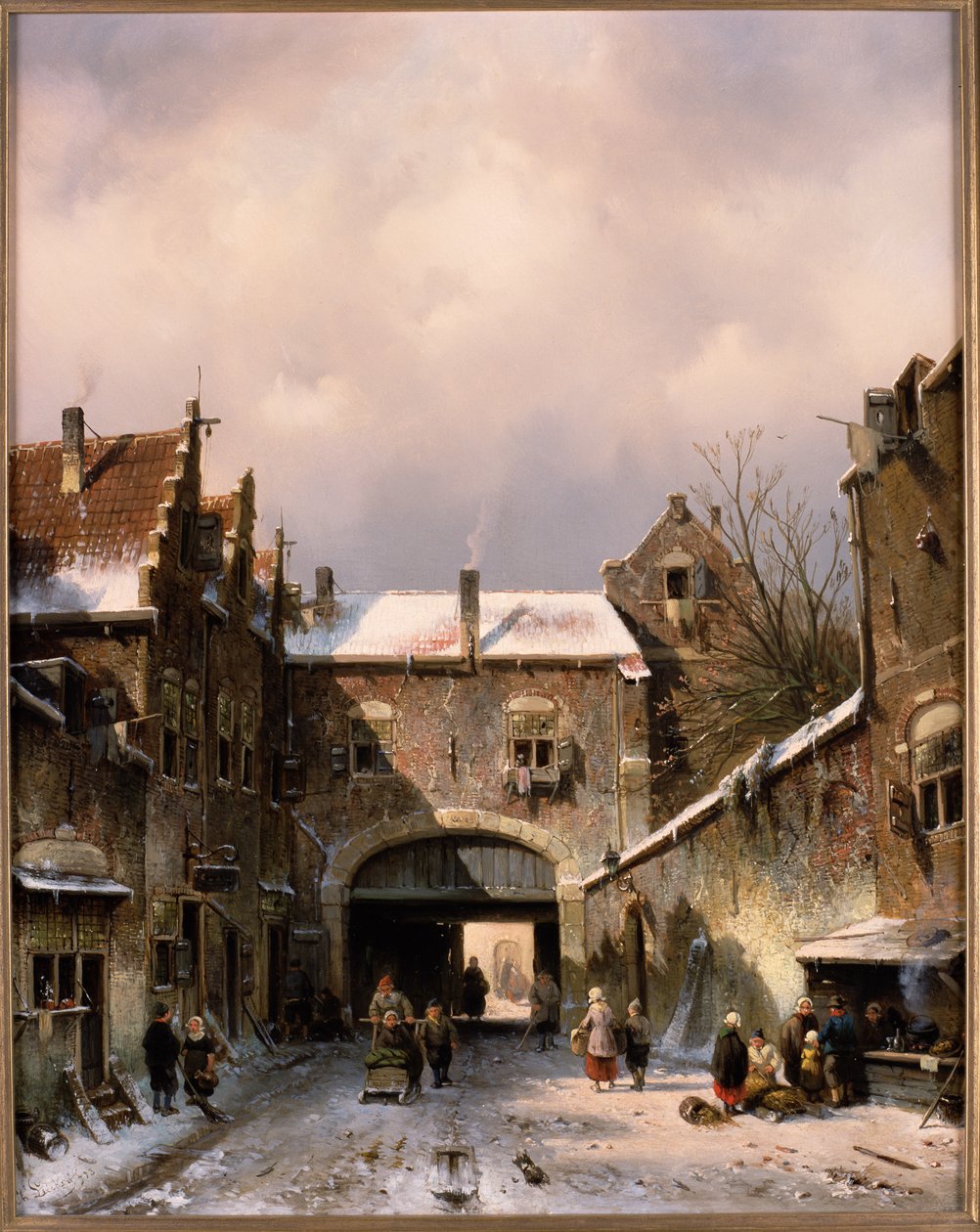 En bygata på vintern, 1893 av Charles Henri Joseph Leickert