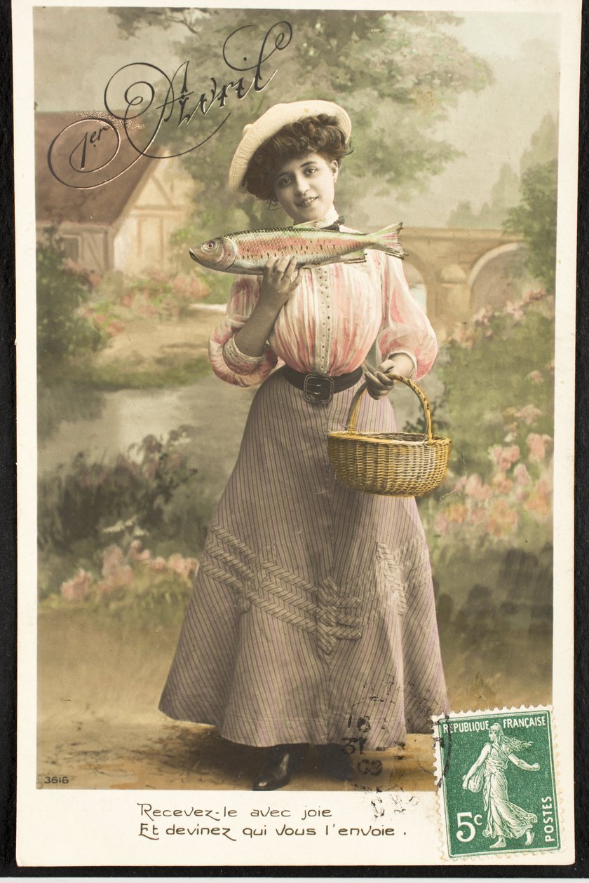 Gammalt vykort/aprilfisk/Woman of the Belle Epoque av Augustus Kollner