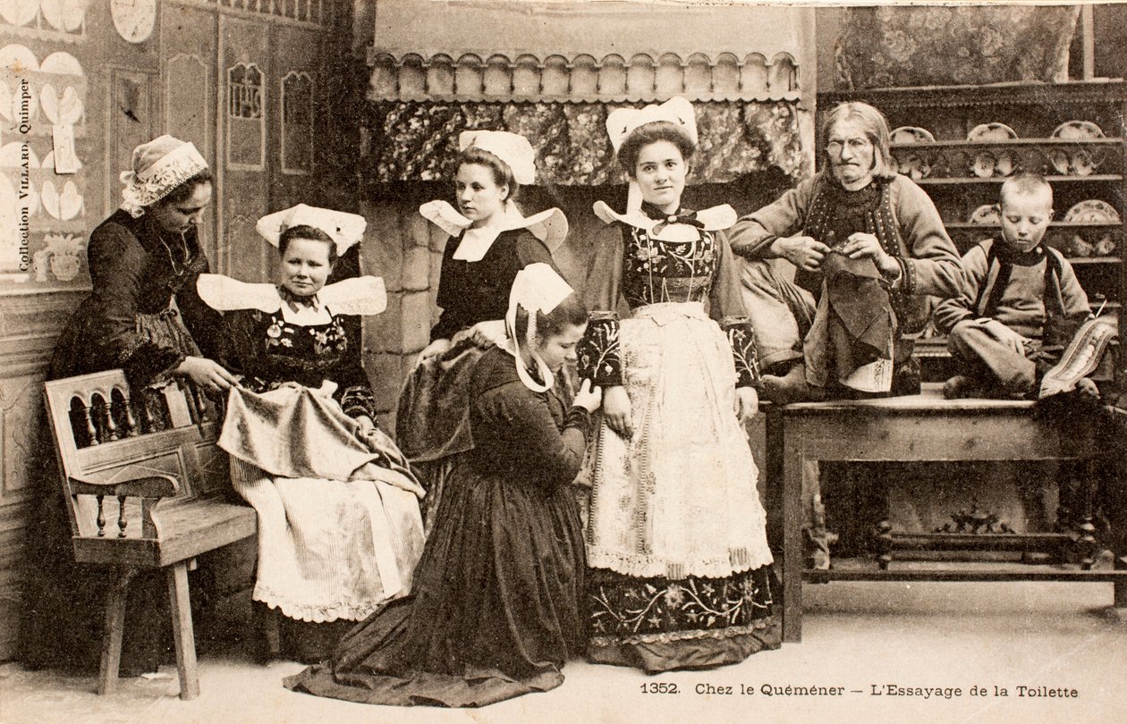 Gammalt vykort/bretonsk familj/Bretagne/Frankrike av Augustus Kollner