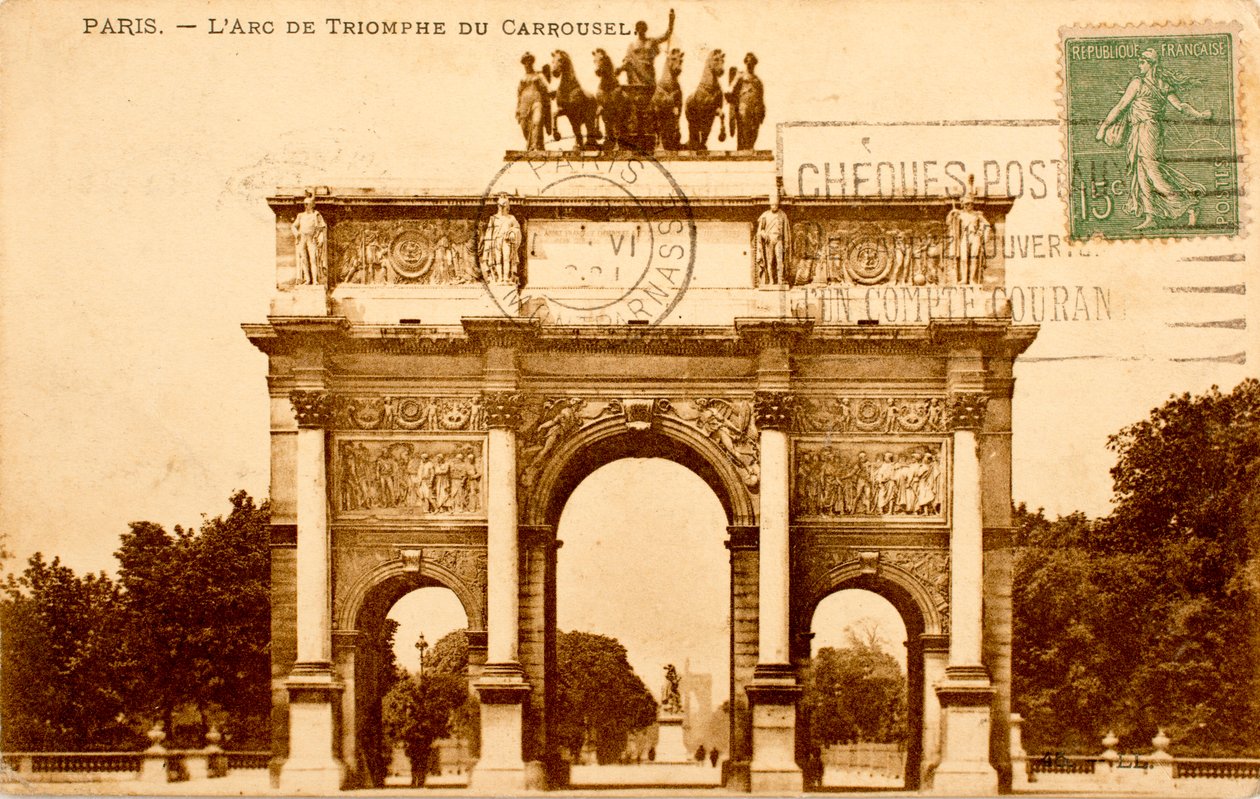 Vykort/Arc de Triomphe du Carrousel/Paris/Seine/Ile de France/Frankrike av Augustus Kollner