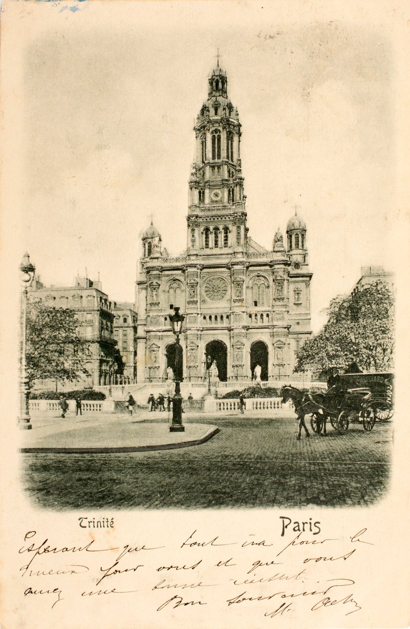 Vykort/Heliga treenighetens kyrka/Paris/Seine/Ile de France/Frankrike av Augustus Kollner