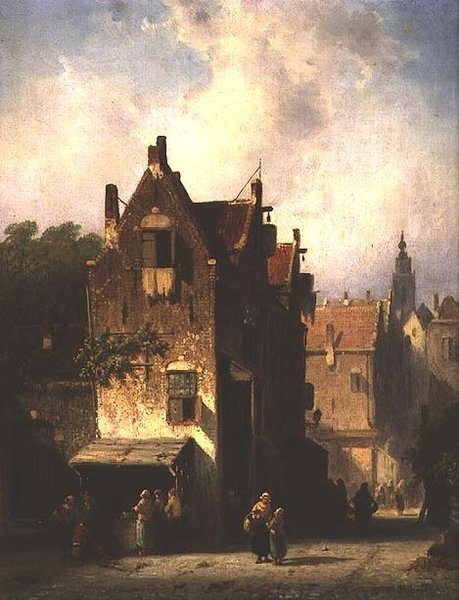 Gatubild med figurer av Charles Henri Joseph Leickert