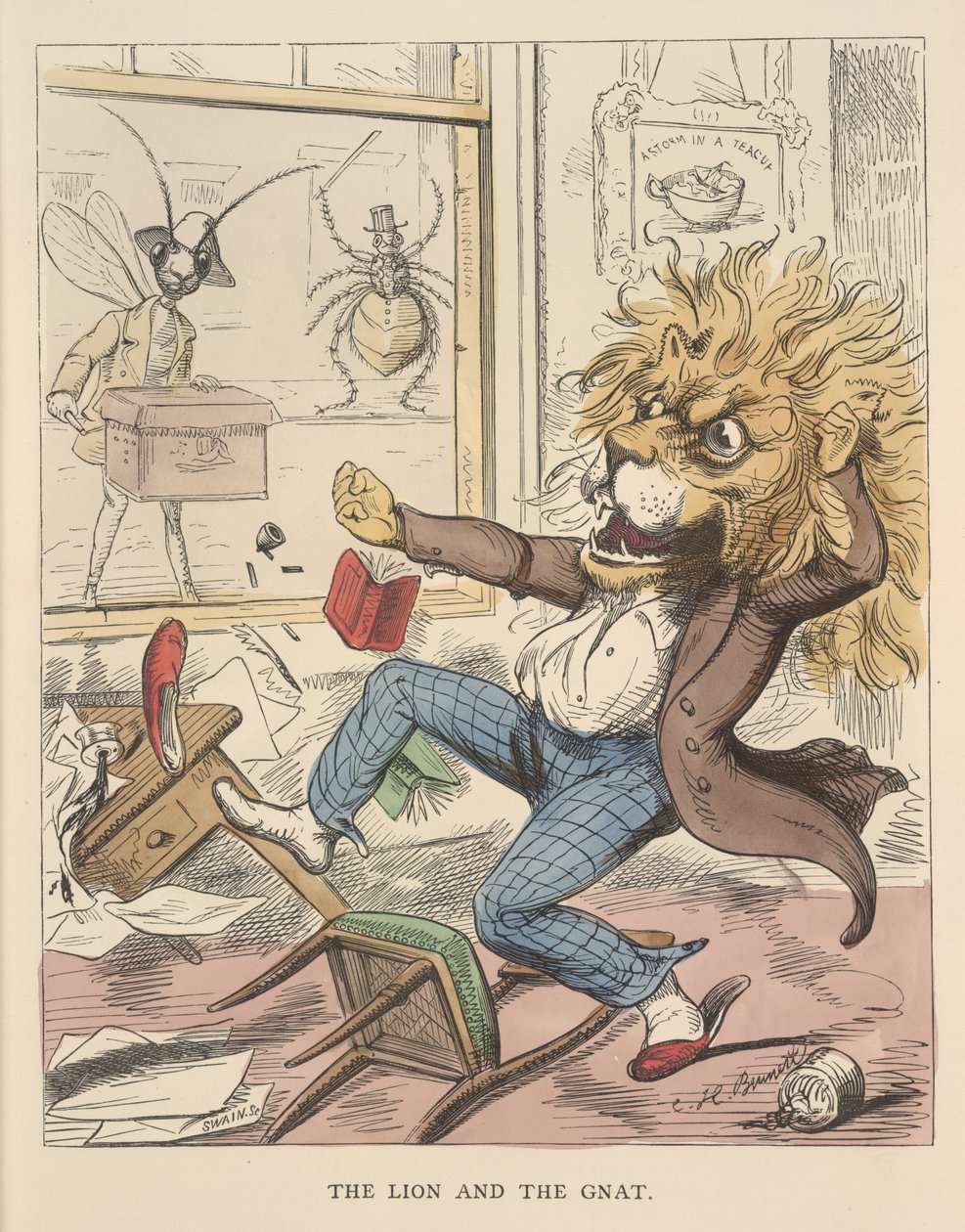 Lejonet och myggen, illustration från "The Fables of Aesop and Others" av Charles Henry (after) Bennett