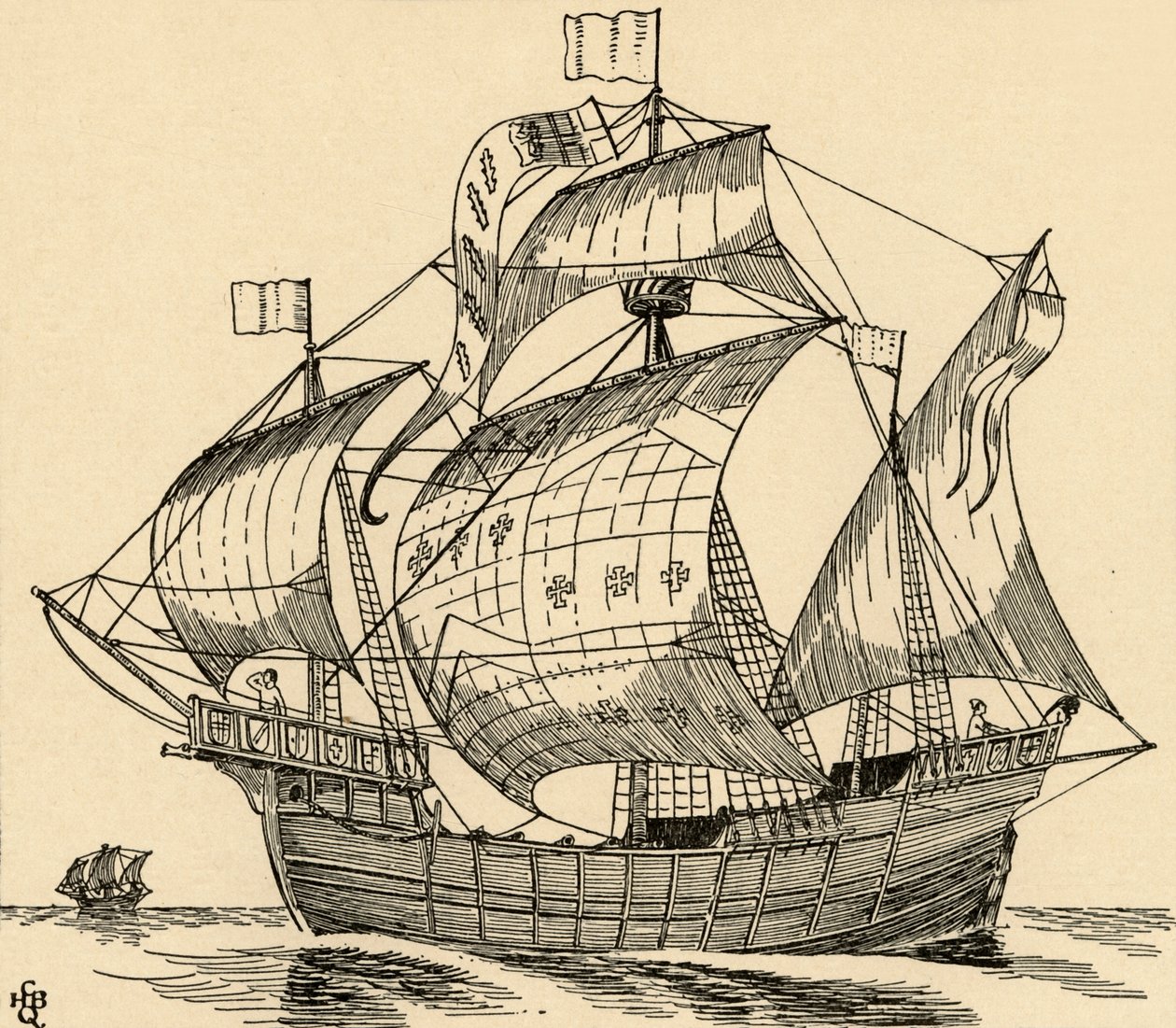 Ett skepp från Christopher Columbus tid, 1931 av Charles Henry Bourne Quennell