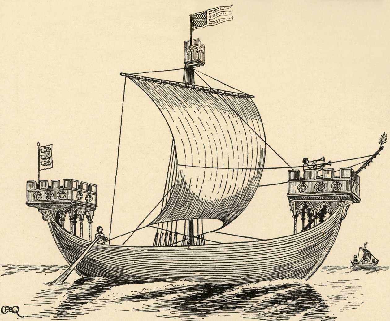 Ett skepp från Edward I:s tid baserat på Dover sigill, 1284, 1931 av Charles Henry Bourne Quennell