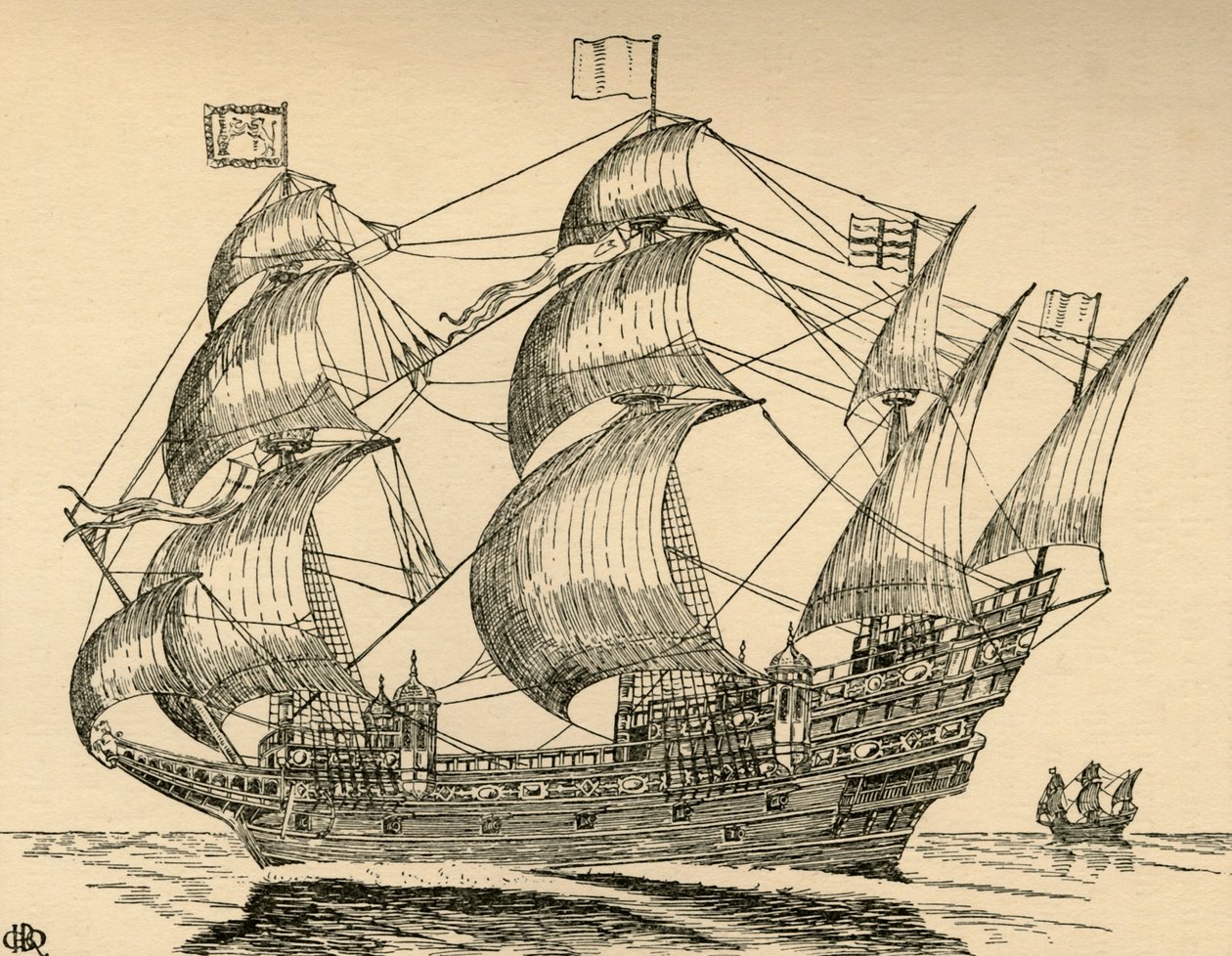 En elisabethansk galleon, 1931 av Charles Henry Bourne Quennell