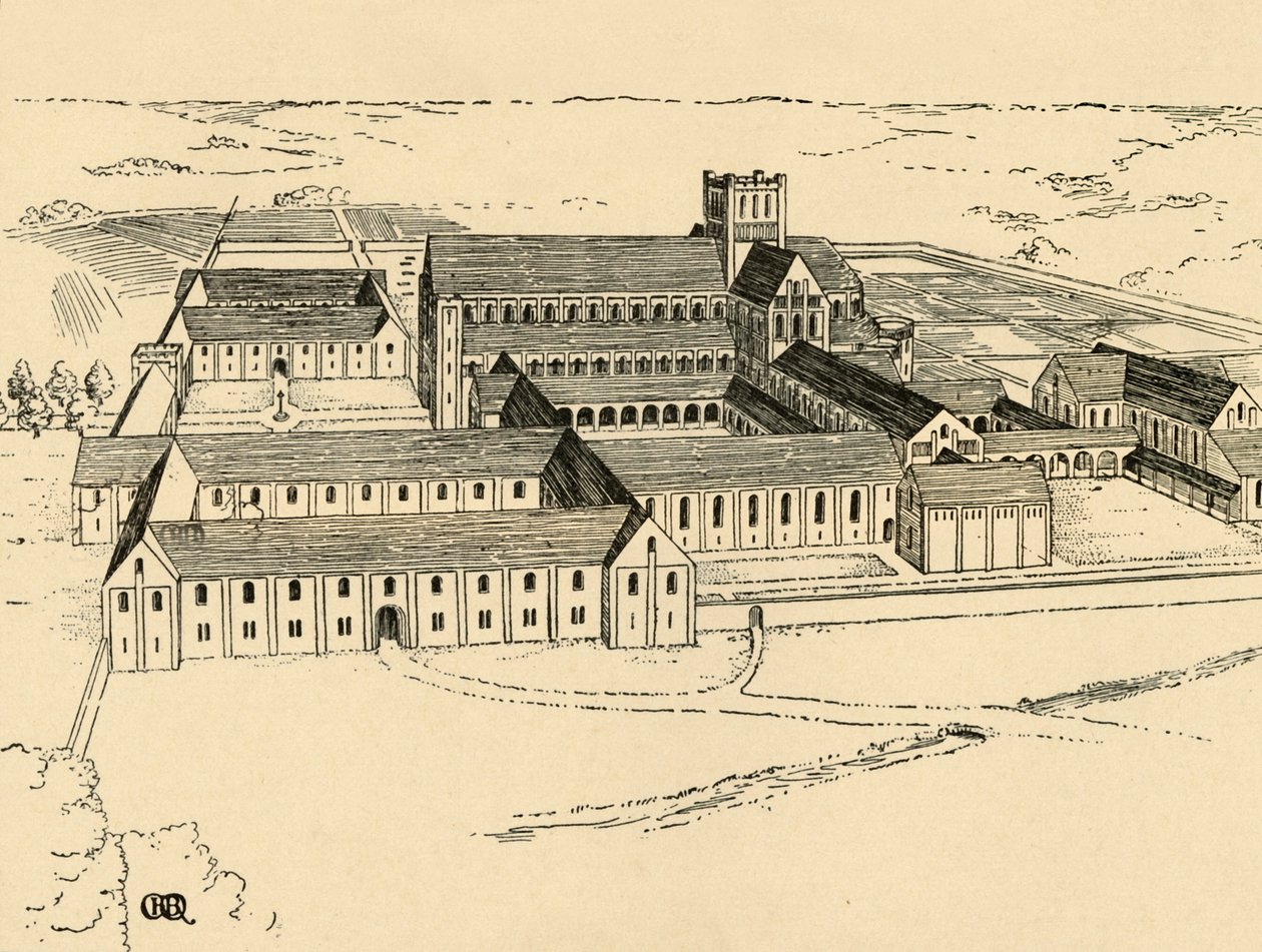 Exteriör av Benediktinerklostret, 1931 av Charles Henry Bourne Quennell