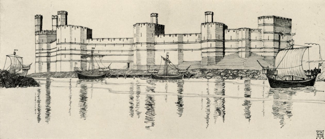 Exteriör av Caernarvon Castle, norra Wales, 1931 av Charles Henry Bourne Quennell