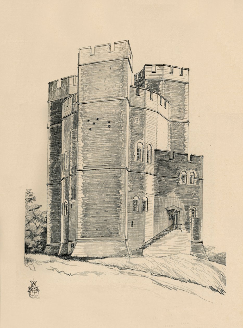 Exteriör av Orford Castle, Suffolk the Battlements restaurerade, 1931 av Charles Henry Bourne Quennell