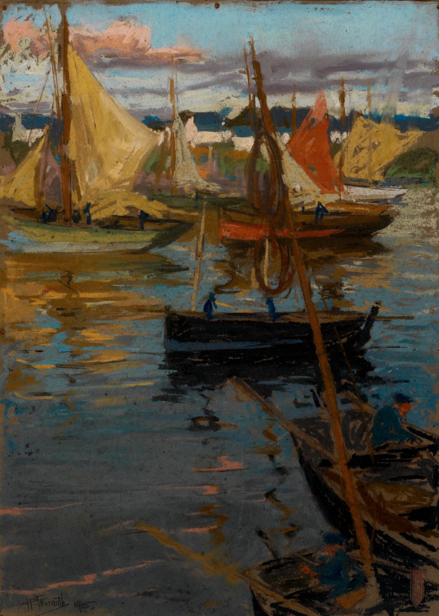 An Evening Glow with a Rose Trail in the Shadow (Boats Concarneau) av Charles Henry Fromuth