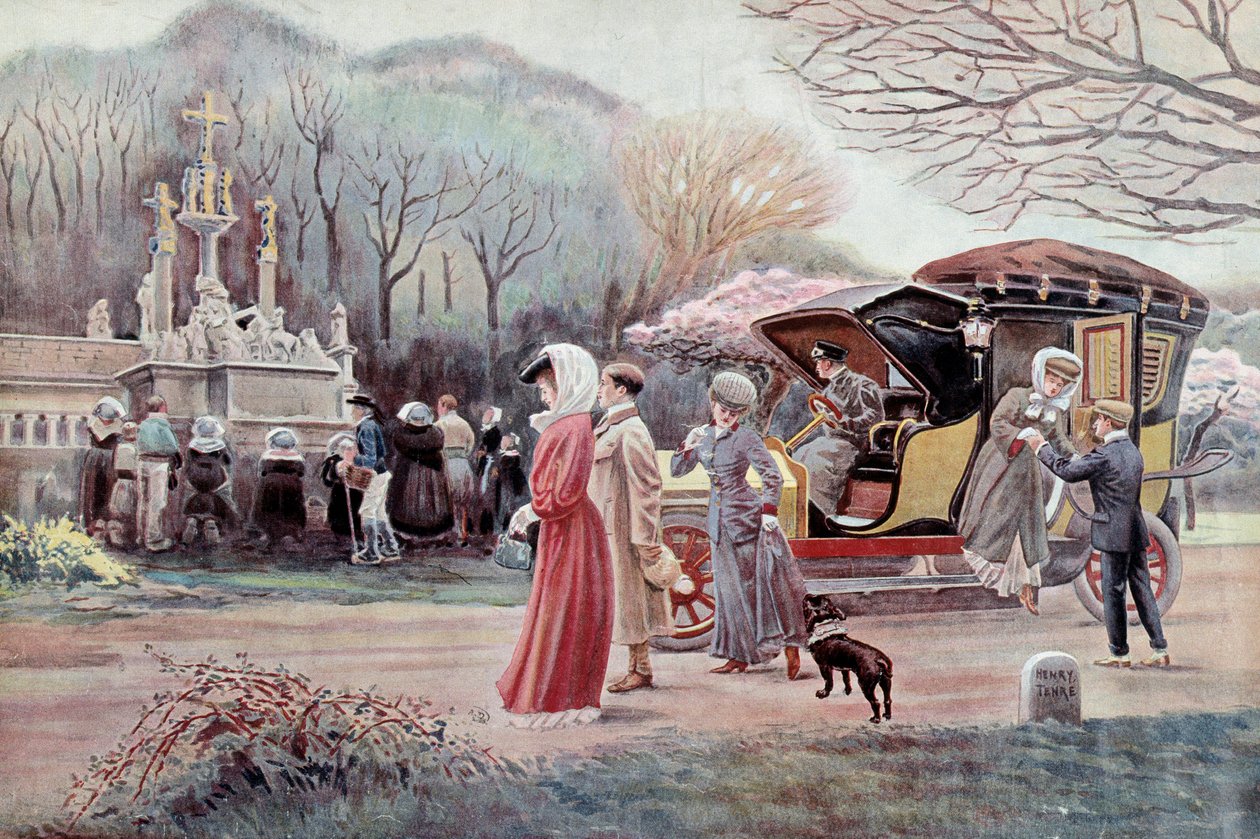 Pelerinage in Breton Calvary - Tryck från början av 1900-talet av Charles Henri Terre (1864 - 1926). Paris, Dekorativ konst av Charles Henry Tenre