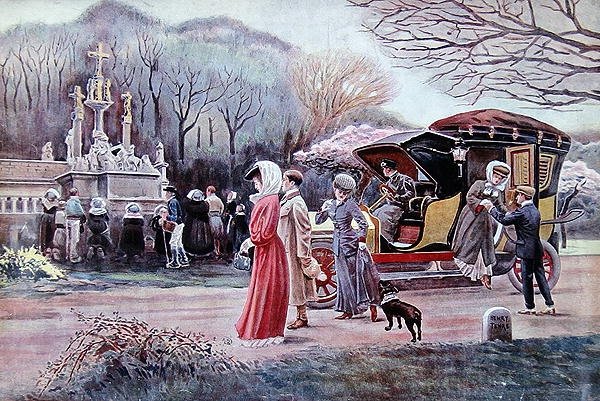 Resenärer som stannar för att be inför en vägkanten i Bretagne på påskdagen av Charles Henry Tenre