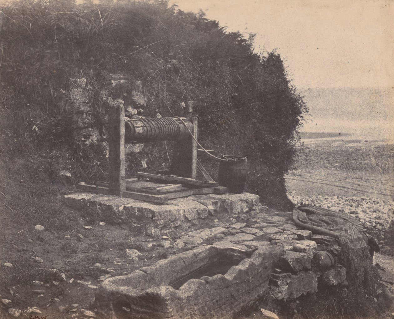 En brunn vid havet, Langland Bay, Swansea, Wales,ca. 1854 (foto) av Charles Henry Waring