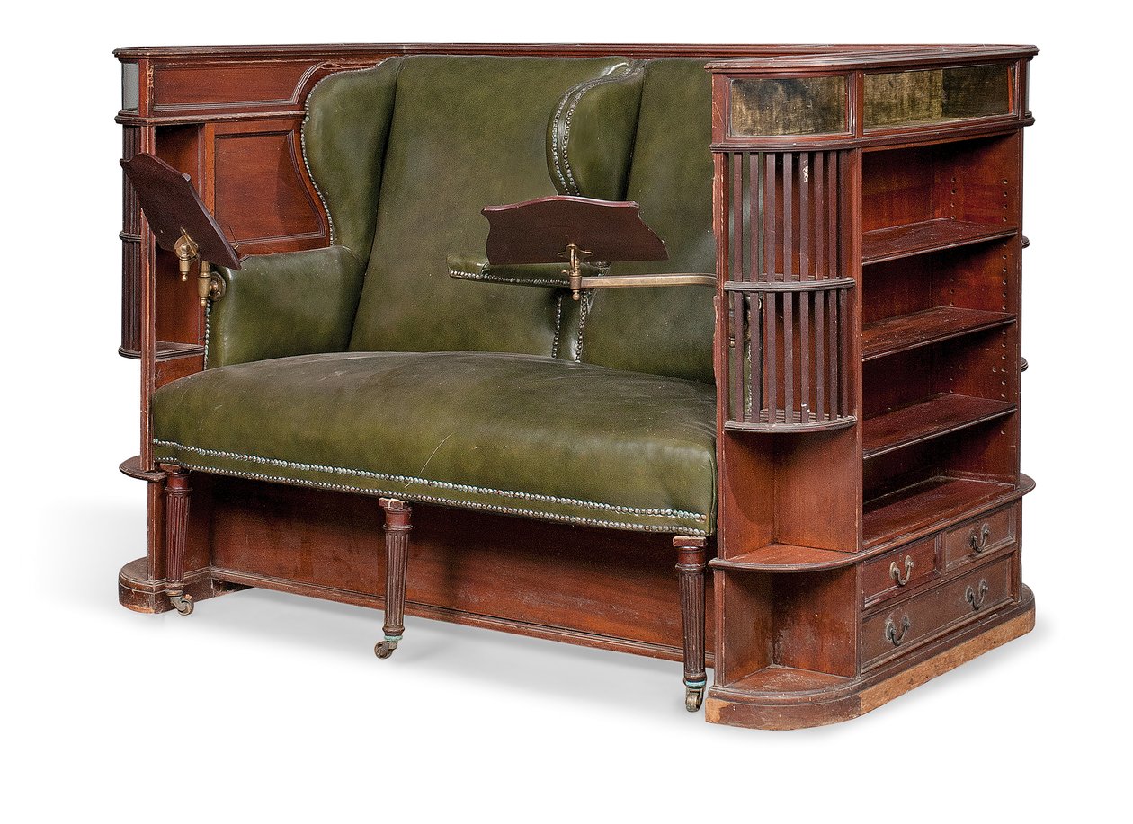 Edwardianskt "vagnssäte", tidigt 1900-tal (mahogny och läder) av Charles Hindley and Sons