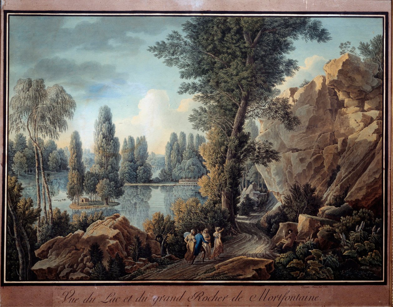 The Great Rock and the Lake of Mortefontaine Park Akvarell av Charles Hippolyte Cassas (1800-1846) 1800-talets Paris, Musee Marmottan av Charles Hippolyte Cassas