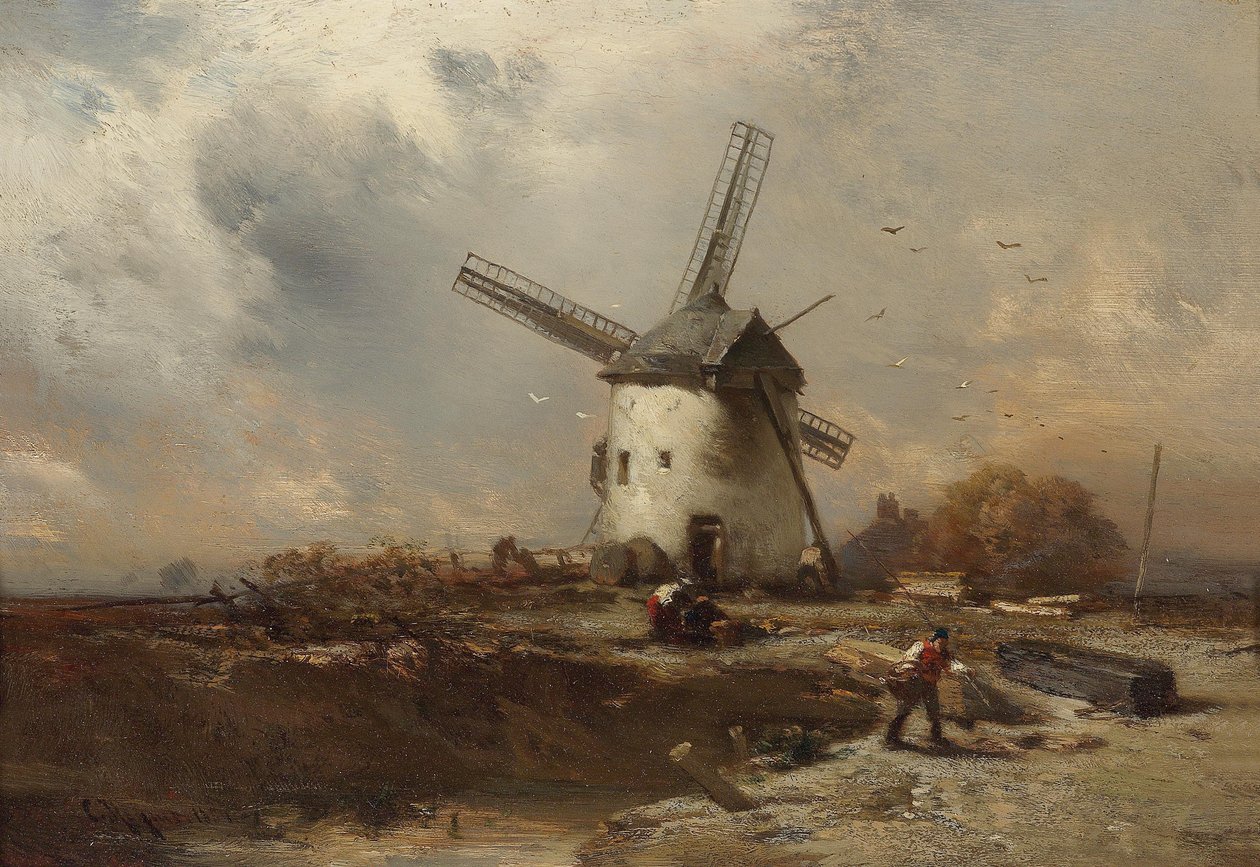 Landskap med väderkvarn och dekorativa figurer av Charles Hoguet