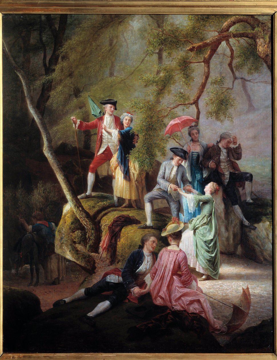 Country underhållning Gallant Scene under en promenad av adelsmän. Målning av Charles Gustave Housez (1822-1880) 1800-talet. Privat samling av Charles Housez