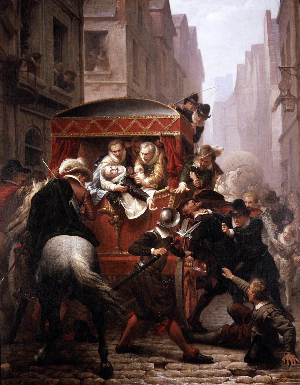 Mordet på den franske kungen Henri IV av Ravaillac 1610 i Paris (olja på duk) av Charles Housez