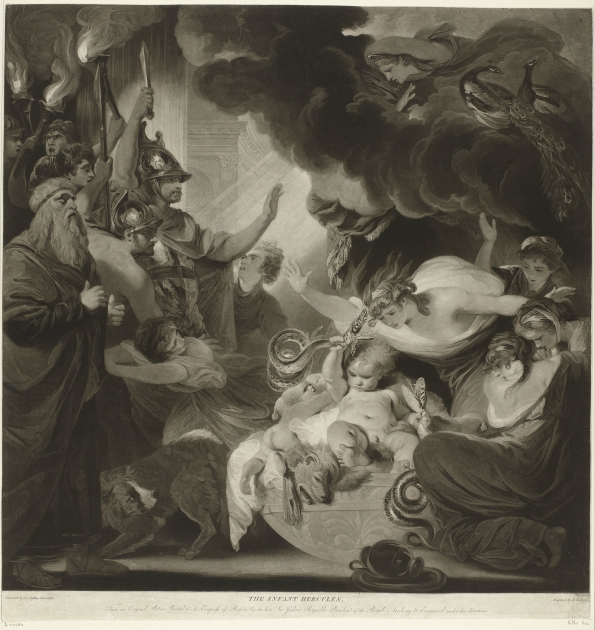 Hercules stryper de två ormarna i sin vagga av Charles Howard Hodges