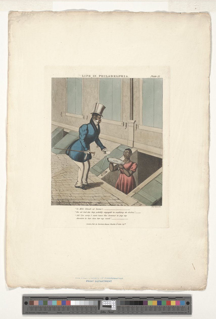 Calling on Mifs Dinah, platta nummer 11 av 20, anpassad från Life in Philadelphia Edward W. Clay (1799-1857) av Charles Hunt