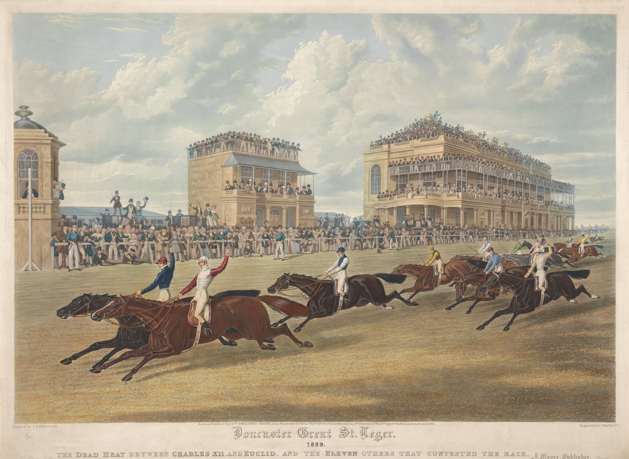Doncaster Great St Leger, 1839. Dött lopp mellan Charles XII och Euclid. av Charles Hunt