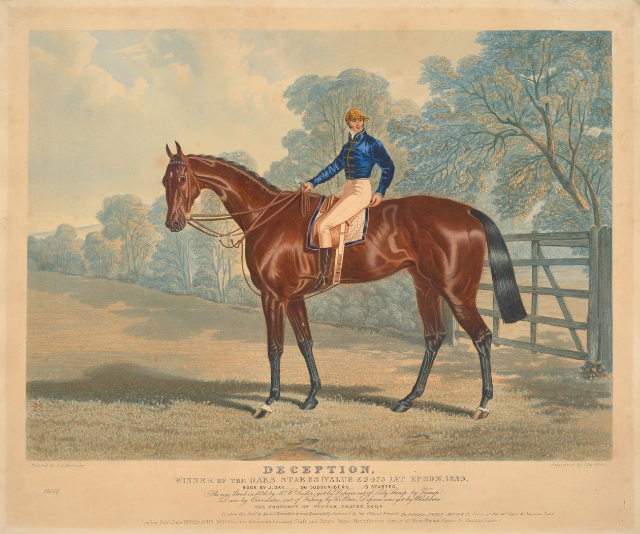 [Rennen]: "Deception", Gewinner der Oaks Stakes in Epsom, 1839, geritten von J. Day av Charles Hunt