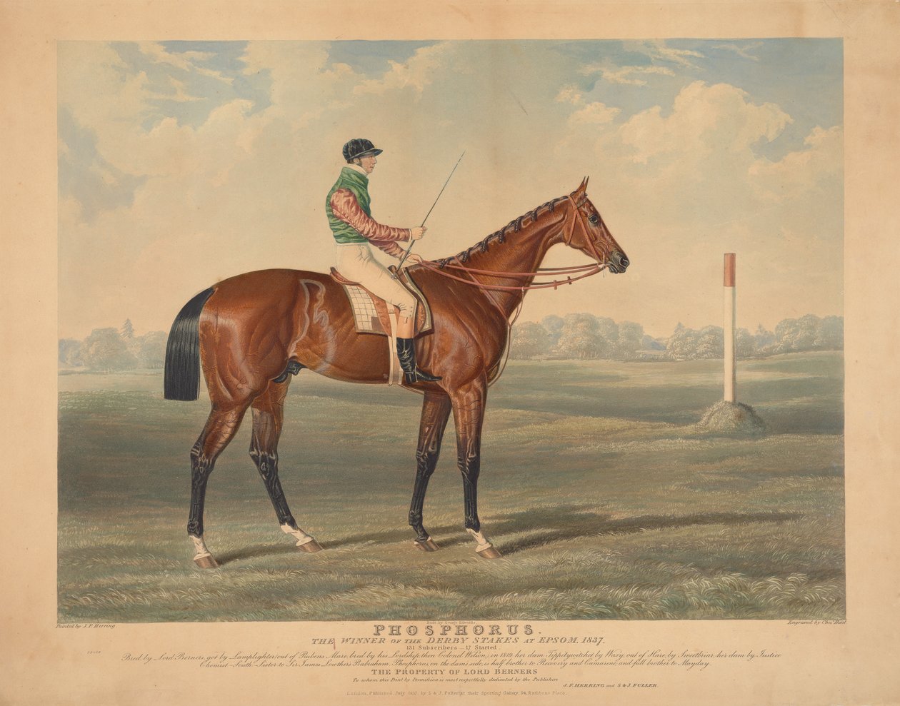 Hästkapplöpning: "Phosphorus", riden av George Edwards, vinnare av Derby Stakes i Epsom, 1837 av Charles Hunt