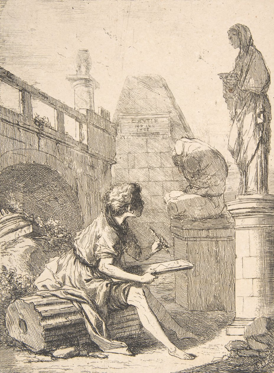Pojke som skissar ruiner, 1700-tal. av Charles Hutin