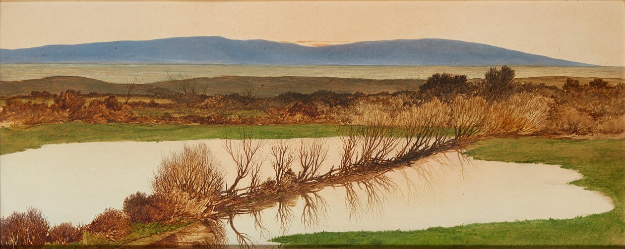 Solnedgång över en damm (olja ombord) av Charles Hutton Lear