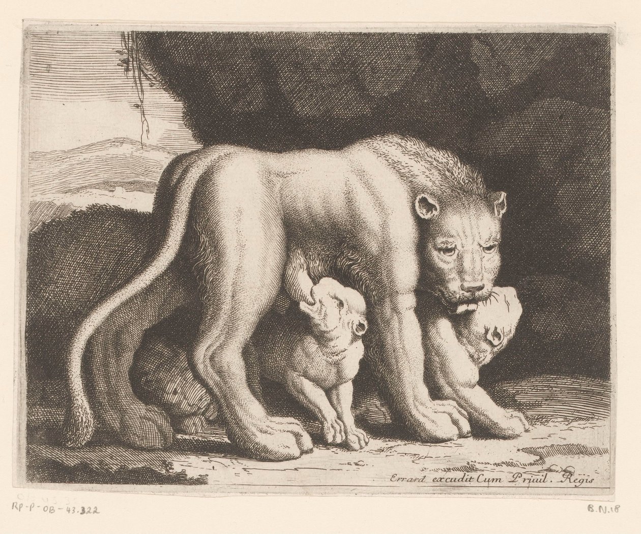 ammande lejoninna Djurserie (serietitel) av Charles II Errard (attributed to)