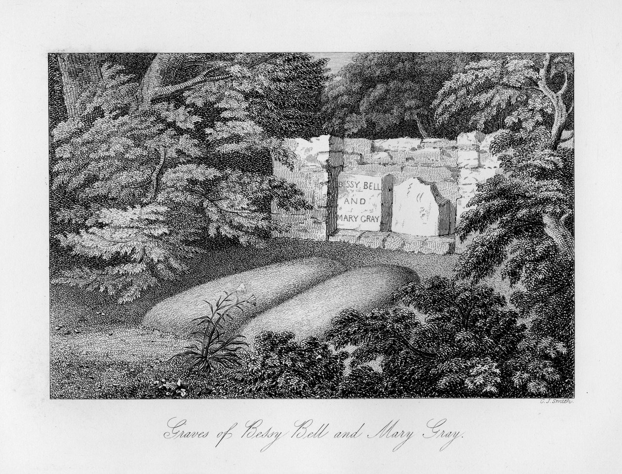 Grav av Bessy Bell och Mary Gray, nära Perth, 1840. av Charles J. Smith