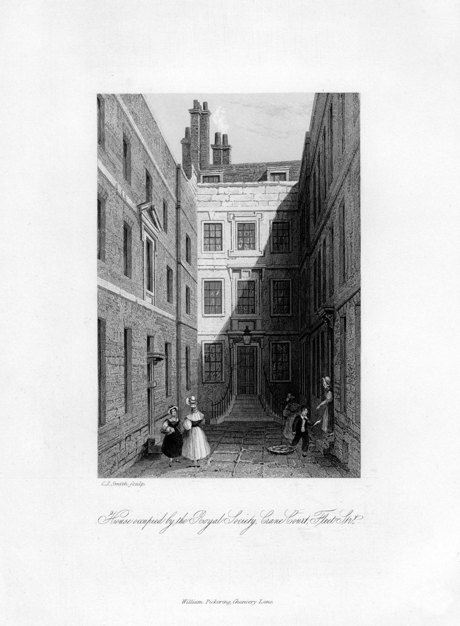 Hus ockuperat av Royal Society, Crane Court, Fleet Street, 1678-1760, 1840 av Charles J. Smith