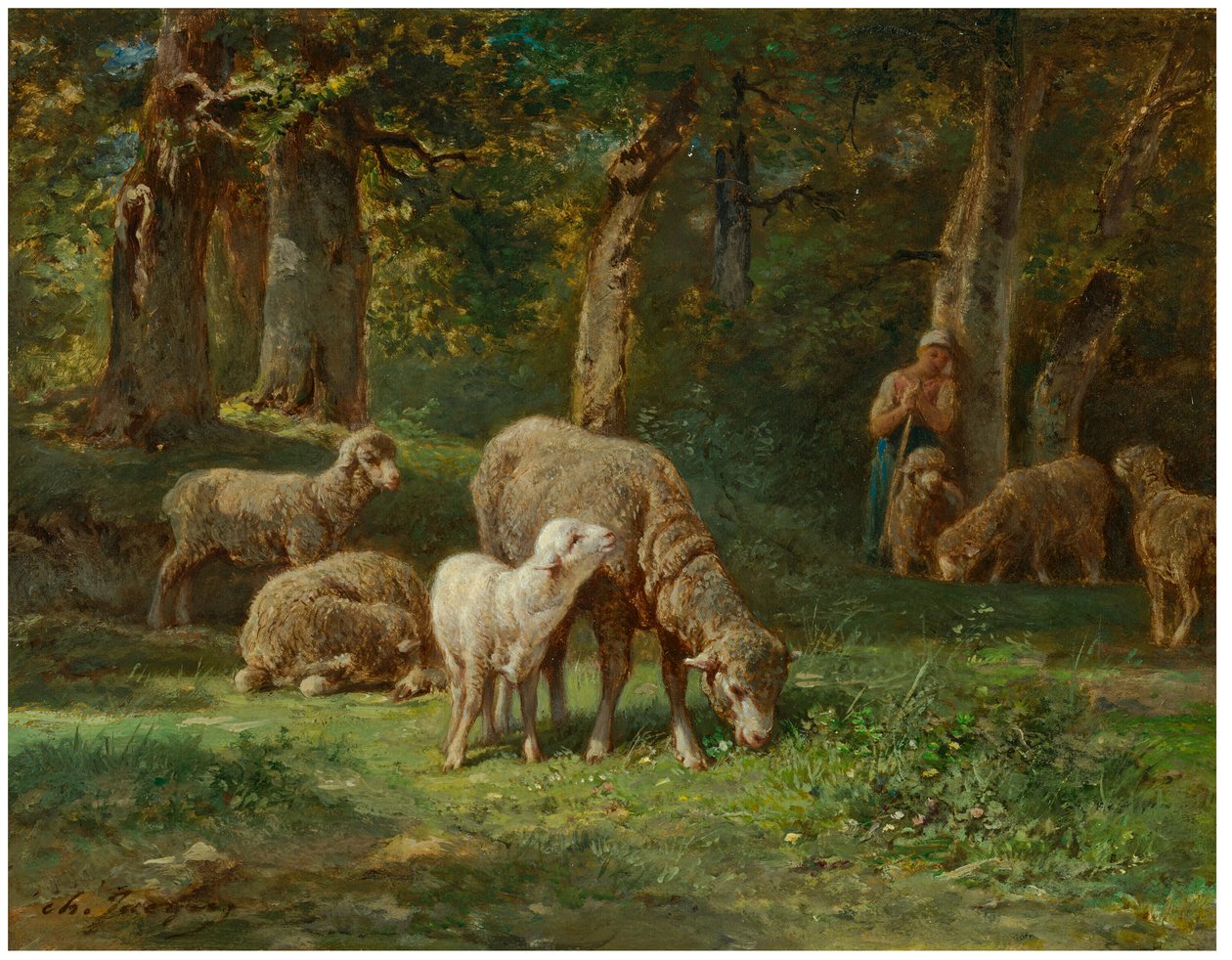 Herdinna som vaktar sin hjord av Charles Jacque