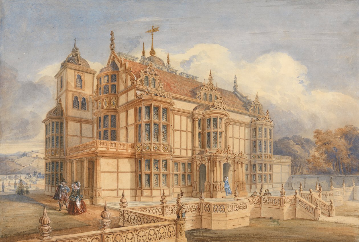 Design för ett hus i elisabethansk stil av Charles James Richardson