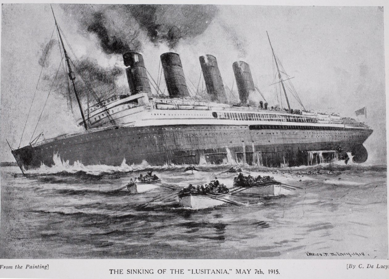 Lusitanias förlisning den 7 maj 1915, illustration från "Hutchinson